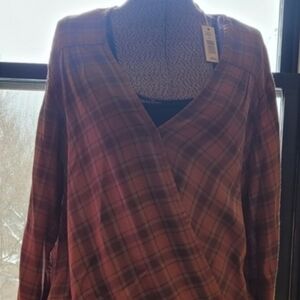 Max Studio Dusky Rose Plaid V-Neck Tunic